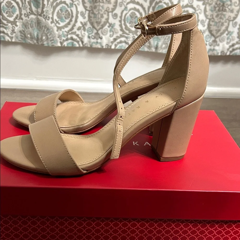Kelly & Katie Hailee Beige Ankle-Strap Block Heel Sandals - Picture 5 of 9